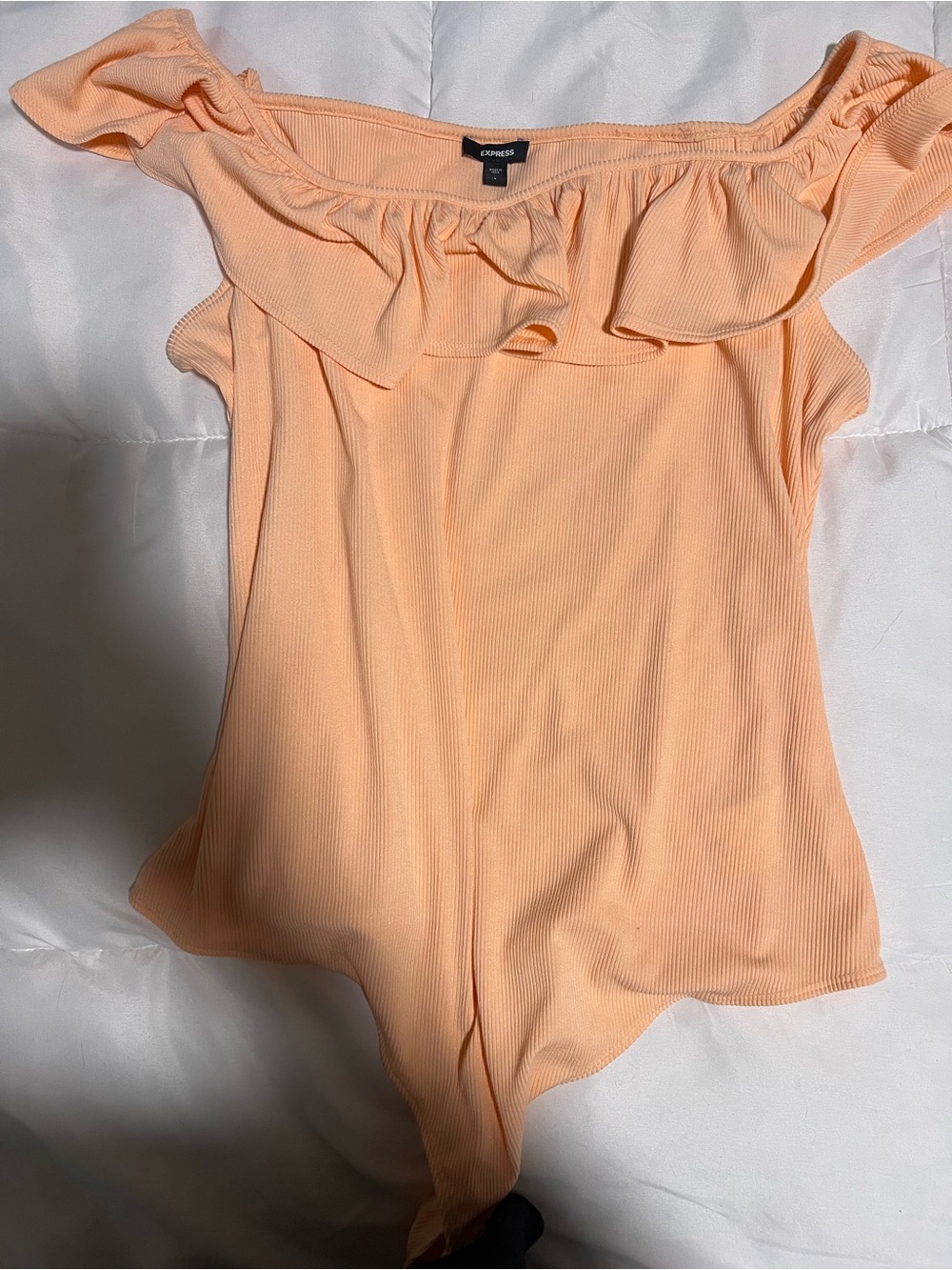 Express Peach Off-Shoulder Ruffle Bodysuit